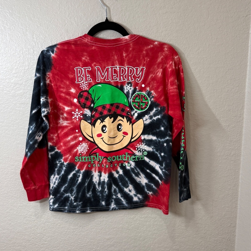 Simply Southern Kids Tie Dye Elf Christmas Shirt Red Black Long Sleeve Unisex